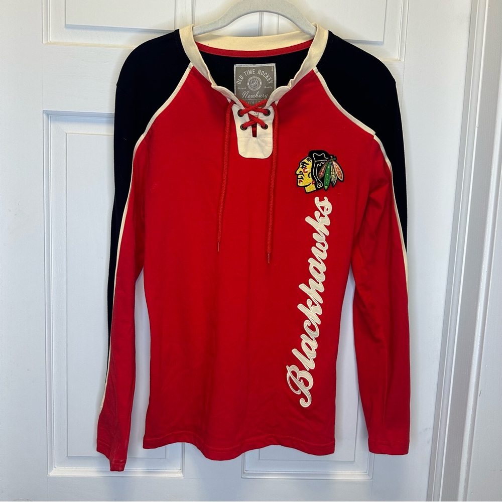 NHL Old Time Hockey Newbery Collection Blackhawk’s Red and Black Long Sleeve Tee